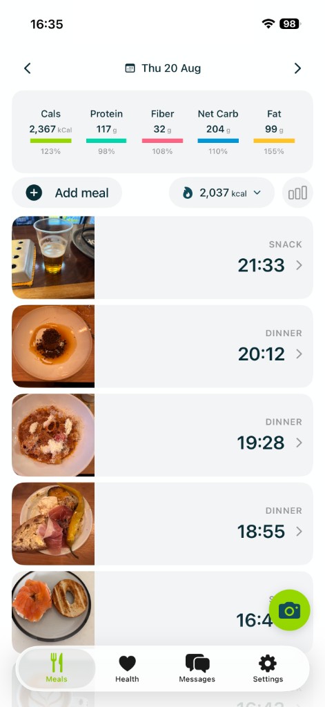 Food log in the Fueld app